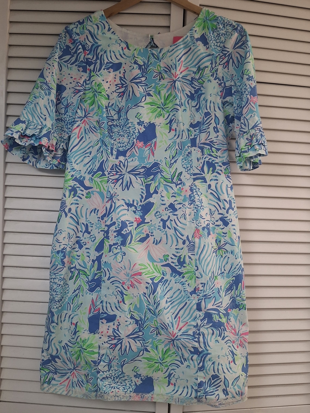 Lilly Pulitzer Floral Shift Dress Size 8 Cotton Lining Zippet Key Hole